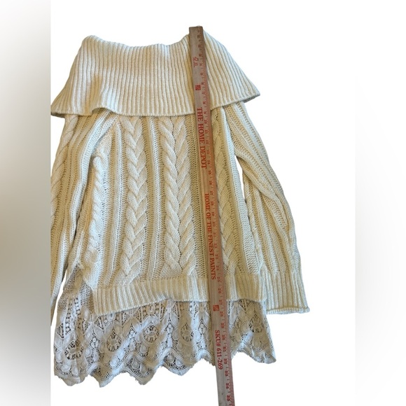 Knox Rose Cream Cable Knit Off the Shoulder Lace Trim Cowl Women Sweater Medium. - Picture 10 of 12